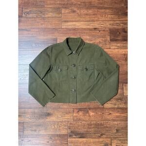 Vintage Clothing - Cropped Military Style Shirt Jacket - Army Green - Small